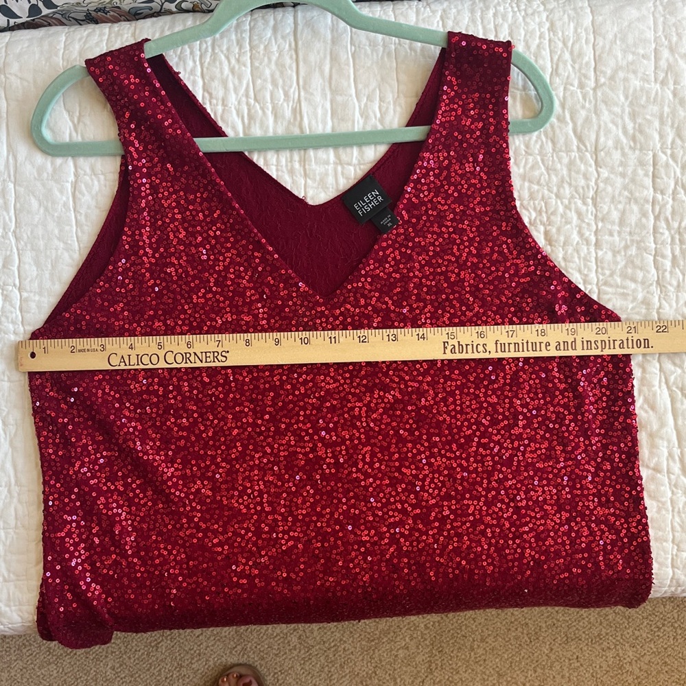 Eileen Fisher Holiday Ready! Red sequin party top! - Picture 2 of 2